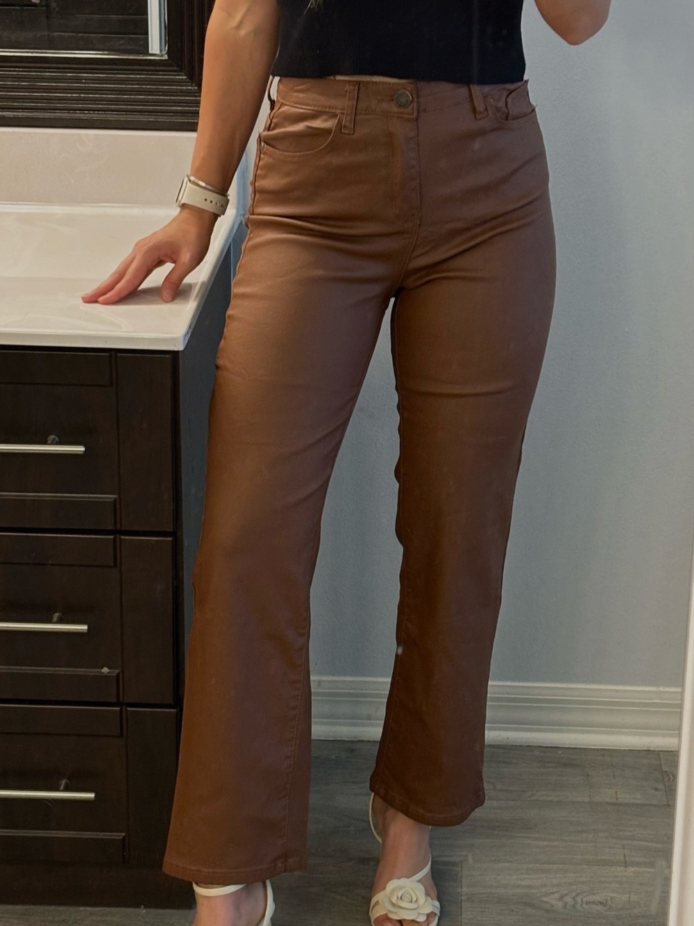 Brown Straight-Leg Woman’s leather Jeans